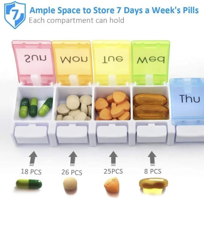 Vaistų ir vitaminų dėžutė 1 savaitei