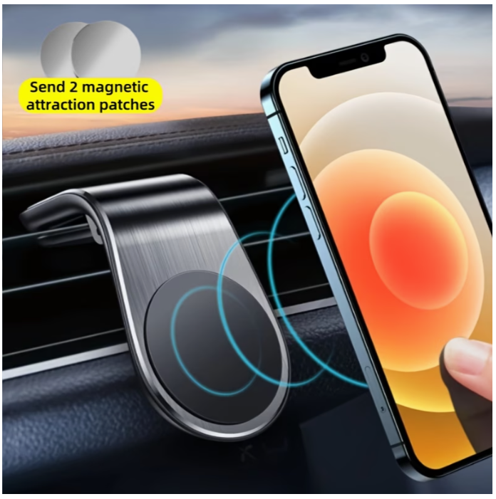 Magnetinis L formos telefono laikiklis automobiliui – tvirtinamas prie oro grotelių