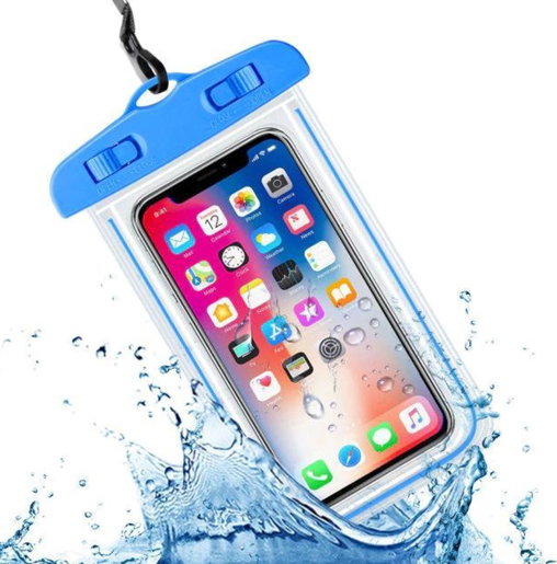 Apsauginis telefono dėklas naudojimui vandenyje, turkio arba mėlynos spalvos.